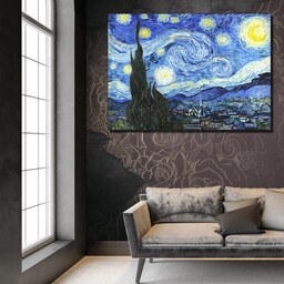 تابلو شاسی طرح نقاشی شب پر ستاره اثر ونگوگ Van Gogh-اندازه 50 در 70