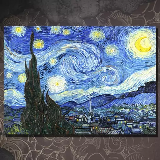 تابلو شاسی طرح نقاشی شب پر ستاره اثر ونگوگ Van Gogh