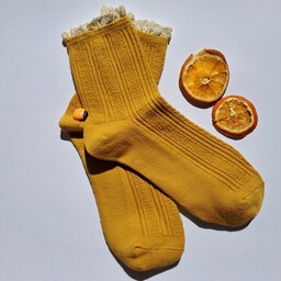 جوراب نیم ساق زنانه نخ پنبه نانو ترکیب شده با الیاف طبیعی بامبو با لبه ی توری دوزی 

