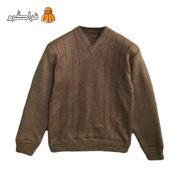 ست دو تکه ژاکت و یک جفت ساق‌بند طرح پشم شتر مردانه و زنانه قهوه‌ای
