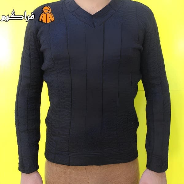 ست دو تکه کمربند و ژاکت طرح پشم شتر مردانه و زنانه مشکی