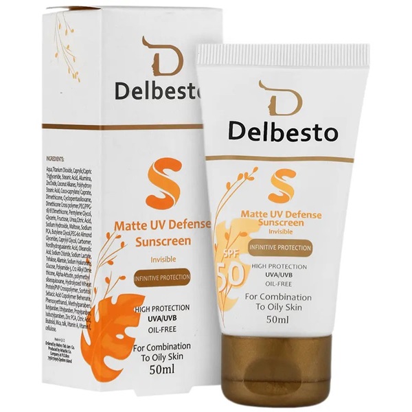 کرم ضد آفتاب فاقد چربی بی رنگ دلبستو 50 میلی لیتر | Delbesto Invisible Combination To Oily Skin Sunscreen Cream 50ml
