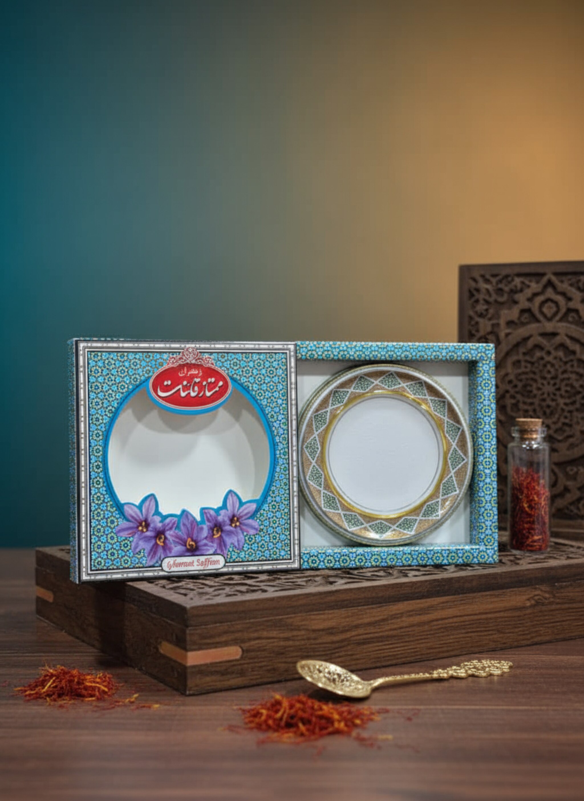 ظرف زعفران طرح خاتم کف اسپانیا با جعبه