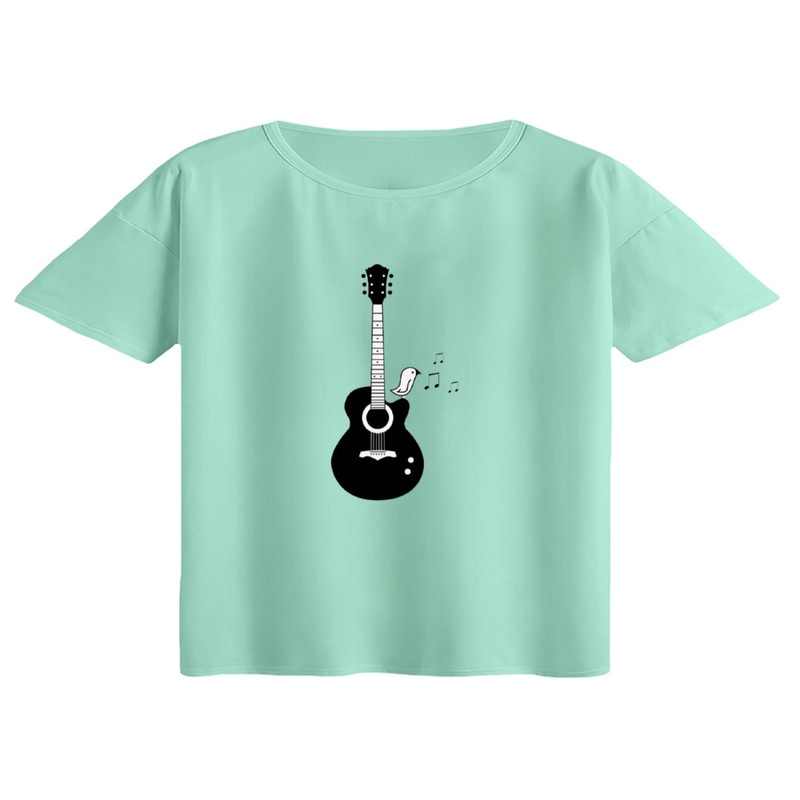 کراپ تیشرت آستین کوتاه زنانه مدل گیتار و پرنده