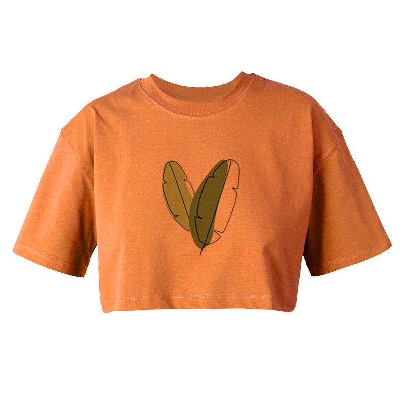 کراپ تیشرت آستین کوتاه زنانه مدل برگ کد Da 598N رنگ نارنجی