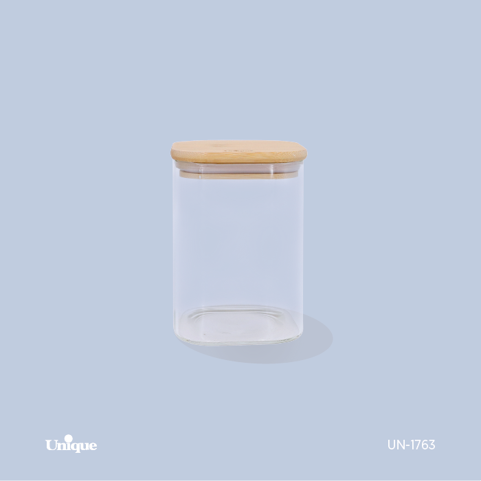 بانکه شیشه ای درب چوبی مربع 13 سانت یونیک UN-1763 (پس کرایه)