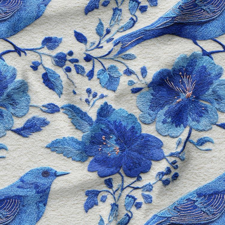پارچه مخمل روبالشی طرح قلم آبی پرنده کد 5014753