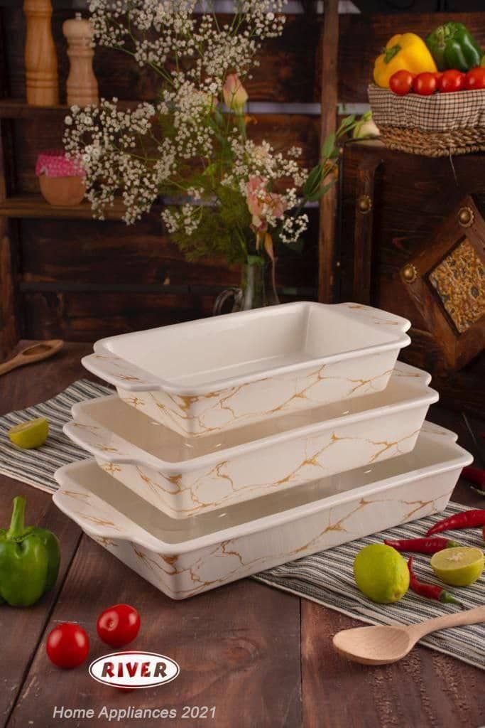 تابه سرامیکی مستطیل ریور ماربل طلایی