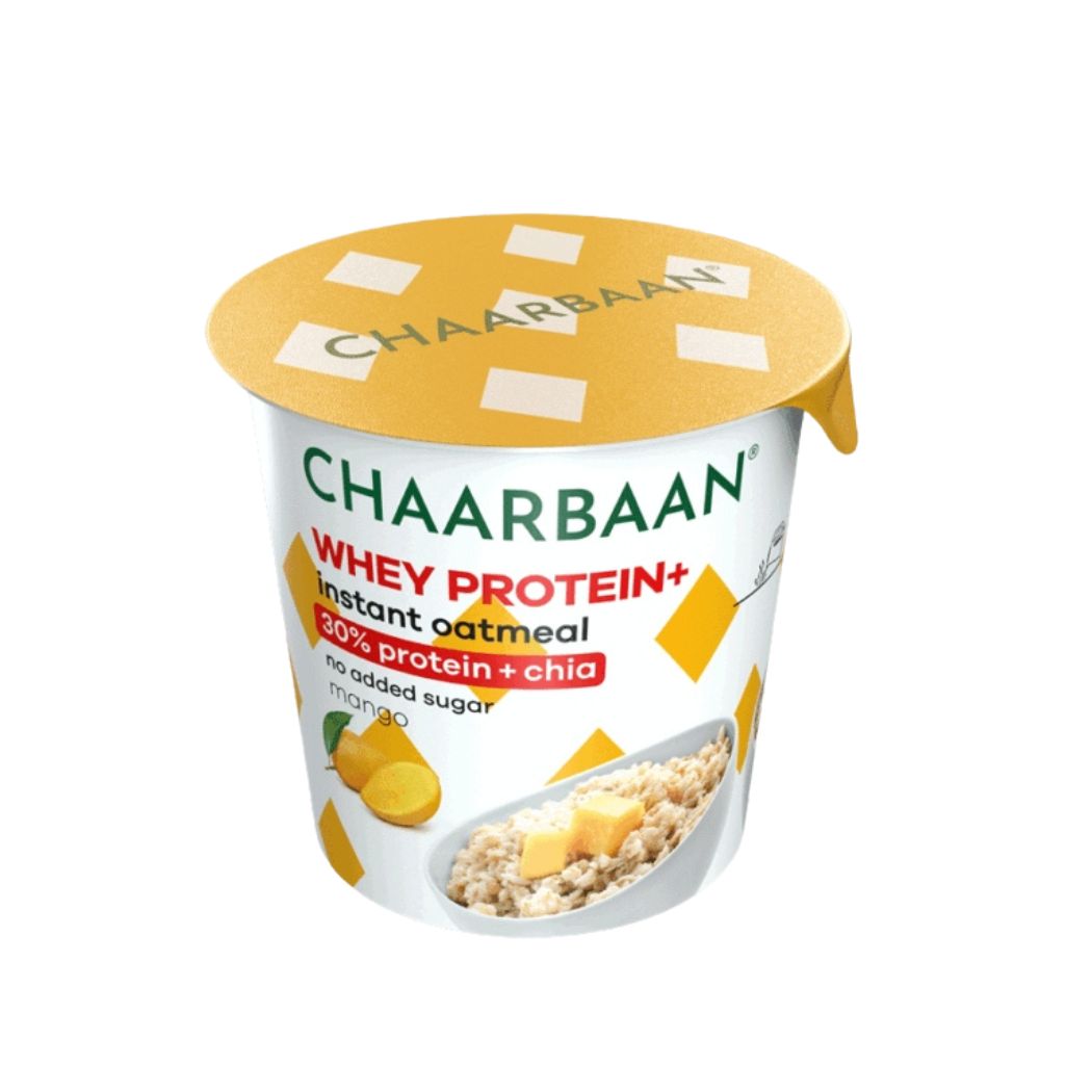 اوتمیل فوری لیوانی انبه با پروتئین WHEY وی چاربان