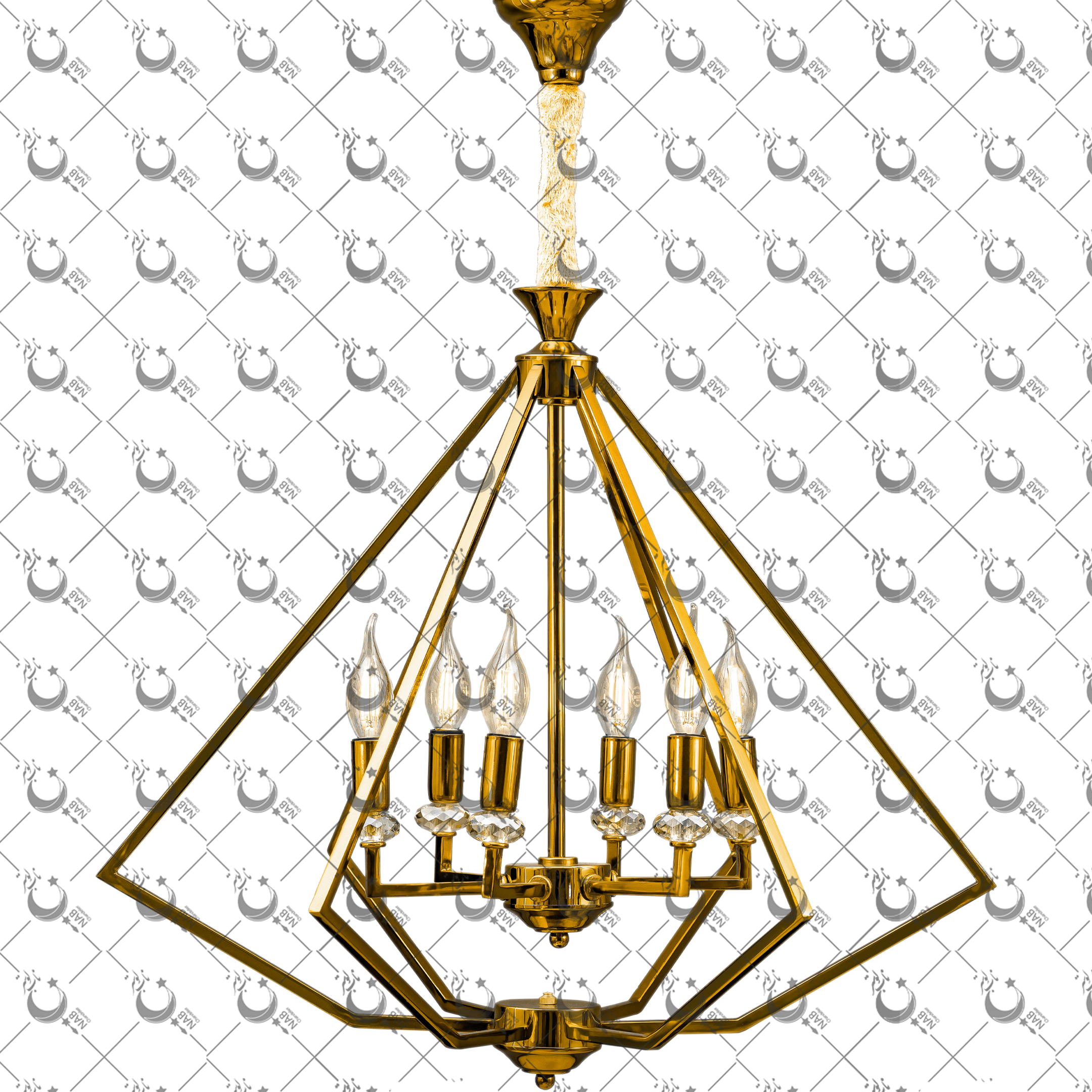 لوستر الماسی شش شعله ناب لوستر: شکوه نئوکلاسیک با طراحی هندسی، 6 سرپیچ E14 و نورپردازی شمعی برای پذیرایی، هال و فضاهای خ