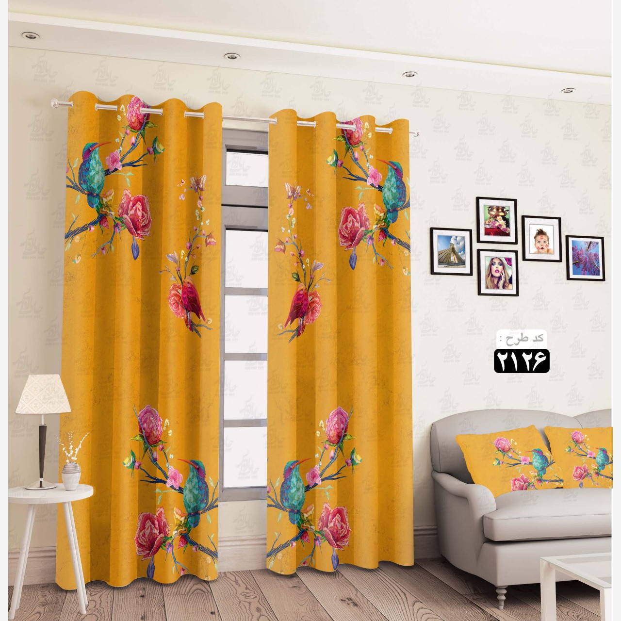 پرده چاپی آماده نصب طرح کلاسیک گل و پرنده کد 4802