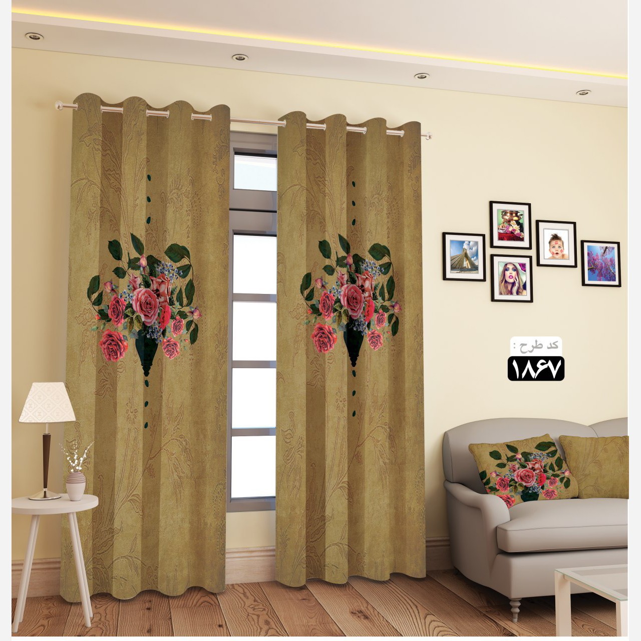 پرده چاپی آماده نصب طرح کلاسیک گل کد 4852