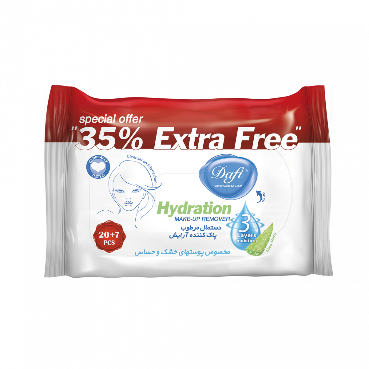 دستمال مرطوب پاک کننده آرایش دافی مدل اکسترا - بسته 27 عددی