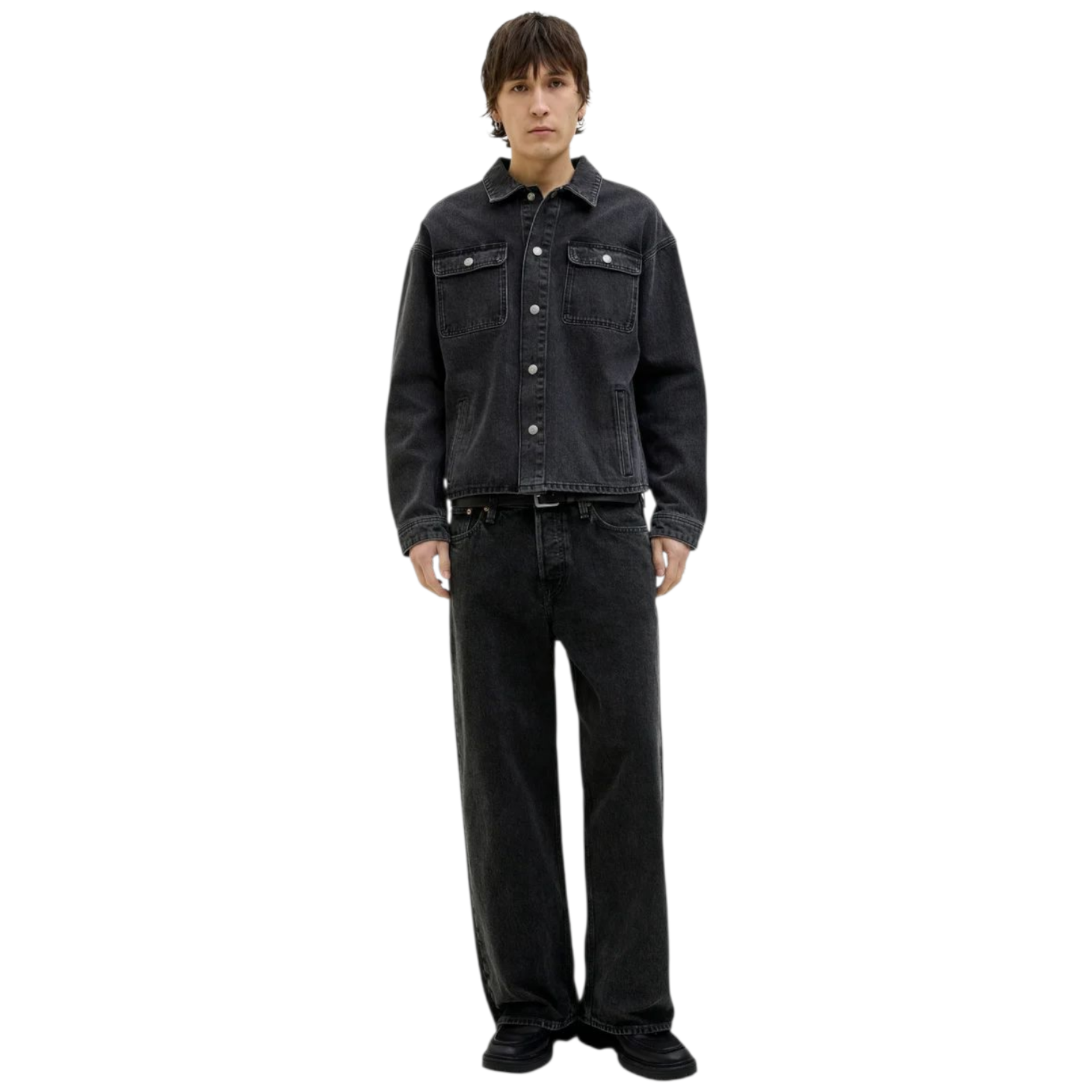 شلوار جین مردانه فول بگ زغالی برند jack and jones