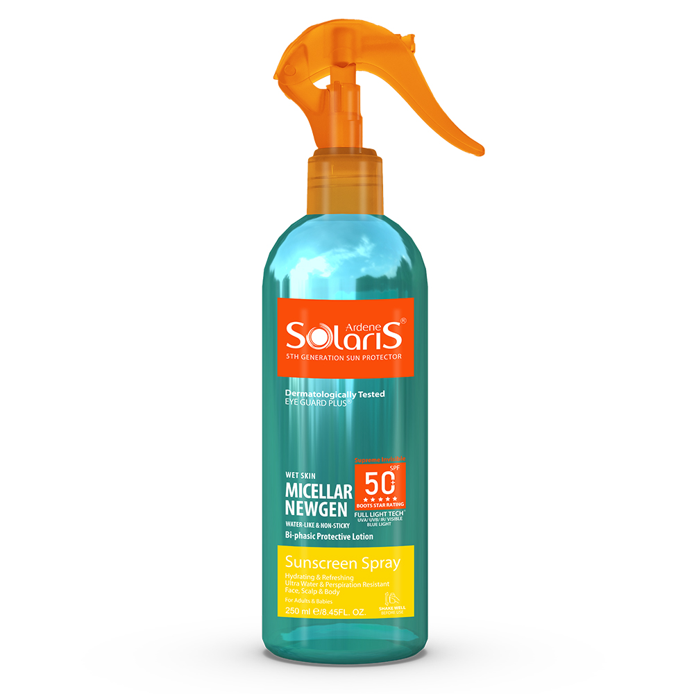 لوسیون دو فاز ضد آفتاب SPF50 میسلار نیوژن آردن سولاریس Micellar Newgen Sunscreen Spray SPF50 Ardene Solaris