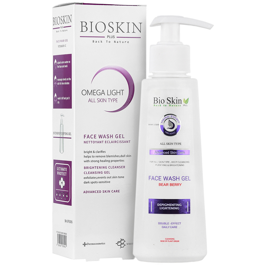 ژل شستشوی صورت روشن کننده امگا لایت بایو اسکین 200 میلی لیتر Bio Skin Omega Light Face Wash Gel For All Skin Type 200 ml