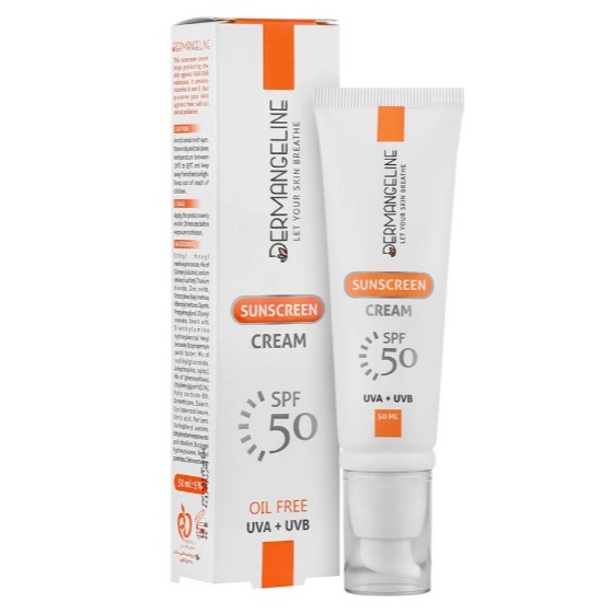 کرم ضد آفتاب فاقد چربی SPF50 انواع پوست درم انجلین Oil Free Sunscreen Cream For All Skin SPF50 Dermangeline