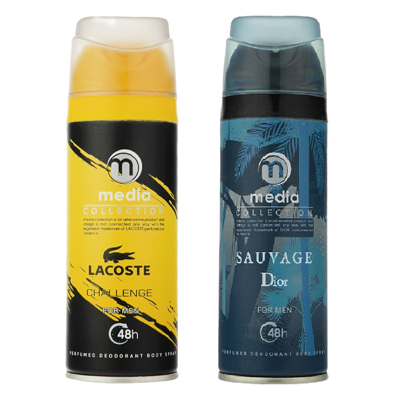 اسپری خوشبو کننده بدن مردانه مدیا مدل Sauvage Dior حجم 200 میلی لیتر به همراه اسپری خوشبو کننده بدن مردانه مدل Lacost...
