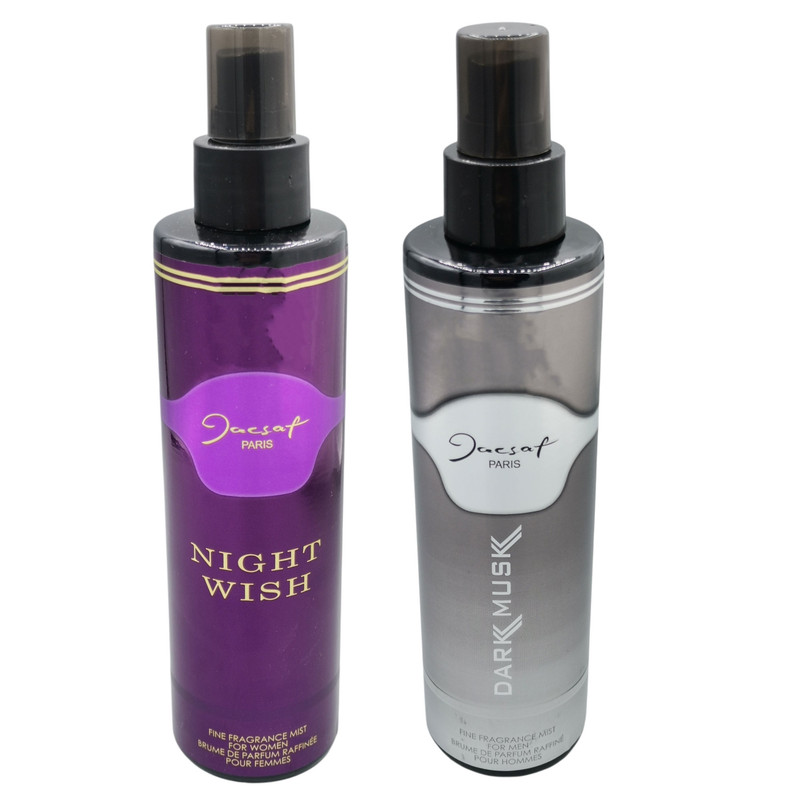 بادی اسپلش مردانه ژک ساف مدل Dark musk حجم 200 میلی لیتر به همراه بادی اسپلش زنانه ژک ساف مدل Night wish حجم 200 میلی…