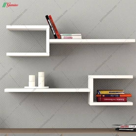 شلف دیواری دکوری و کتابخانه دو طبقه مینیمال سفید
