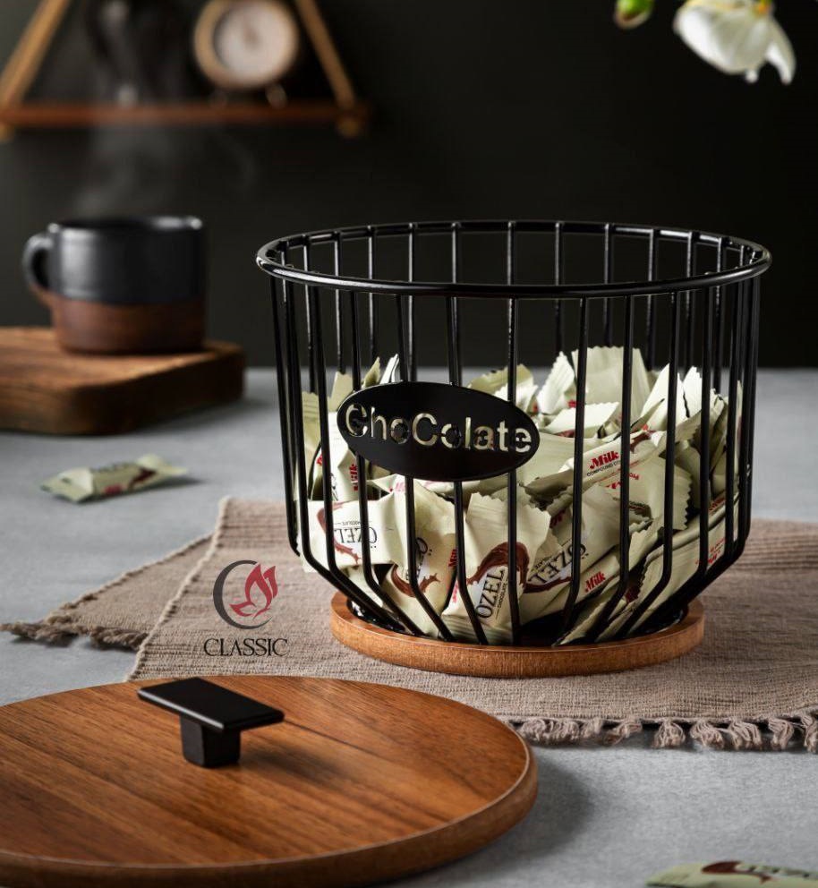 شکلات خوری درب بامبو مشکی بلوط (پست پیشتاز پس کرایه)