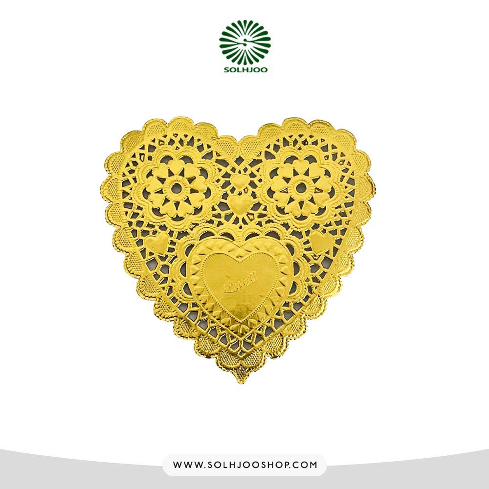 دانتل زیر کیک قلب طلایی 14 سانت 100 عددی