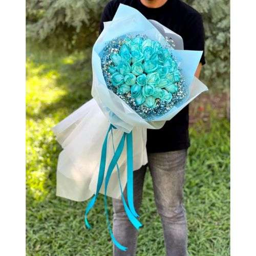 دسته گل رز ابی برای خواستگاری a881