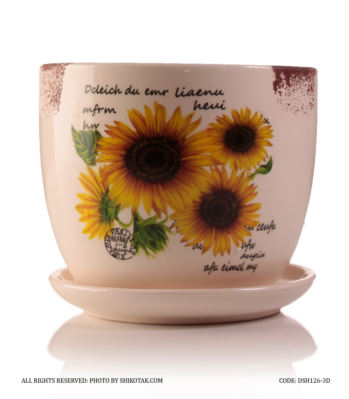 گلدان سفید سرامیکی طرح گل آفتابگردان