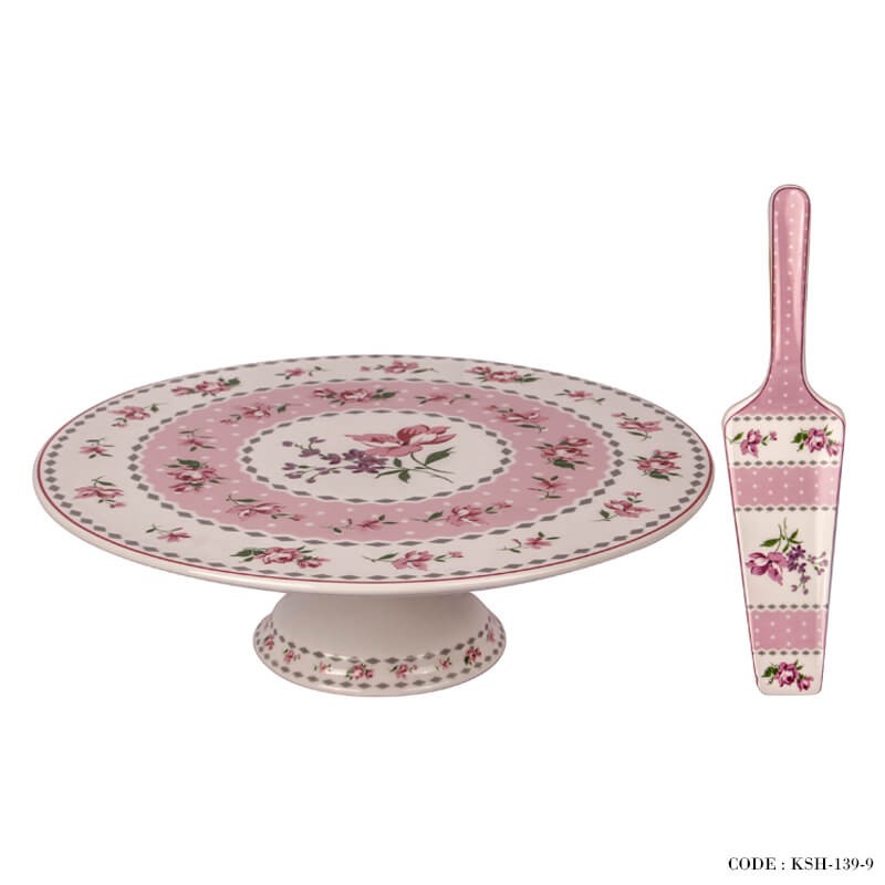 کیک خوری سرامیکی با کاردک مدل آنجلا صورتی