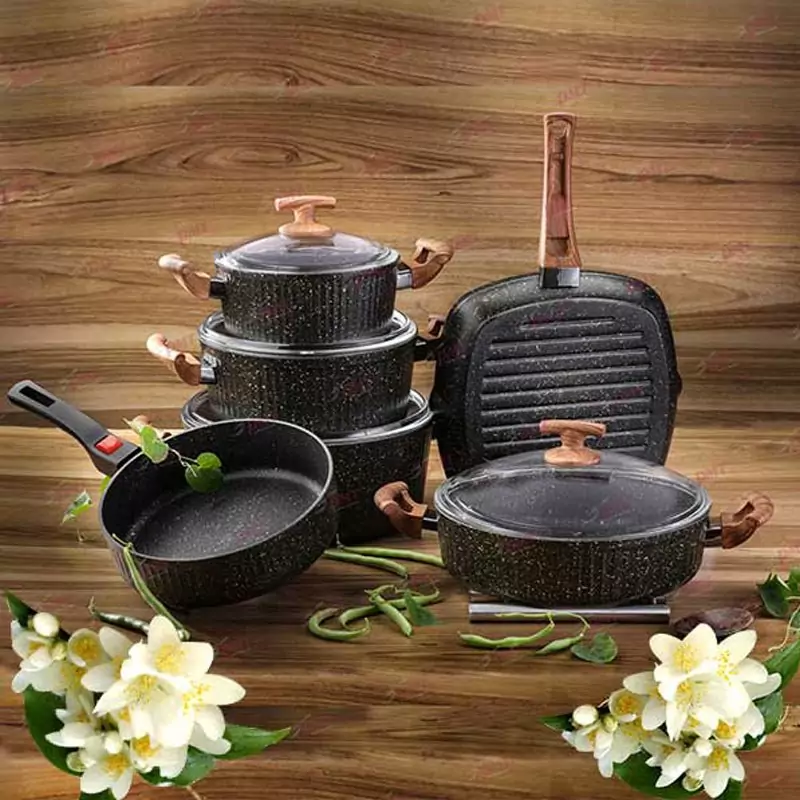 سرویس قابلمه گرانیتی 10 پارچه پی ام تی مدل السا رنگ مشکی