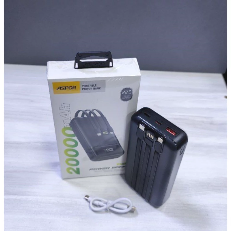 پاور بانک 20000 ASPOR مدلA316 با گارانتی 6 ماە اورجینال فست شارژ صفحە دیجیتالی