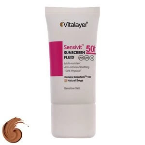فلوئید ضد آفتاب رنگی ویتالیر spf50 مدل Sensivit محافظ UVA،UVB مناسب انواع پوست حجم 50 میلی لیتر