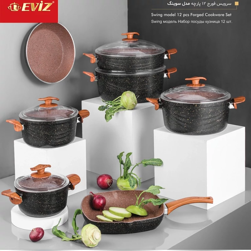 سرویس قابلمه جدید 12پارچه اویز EVIZ مدل سوینگ کدEV-STS 010 12 (پس کرایه)