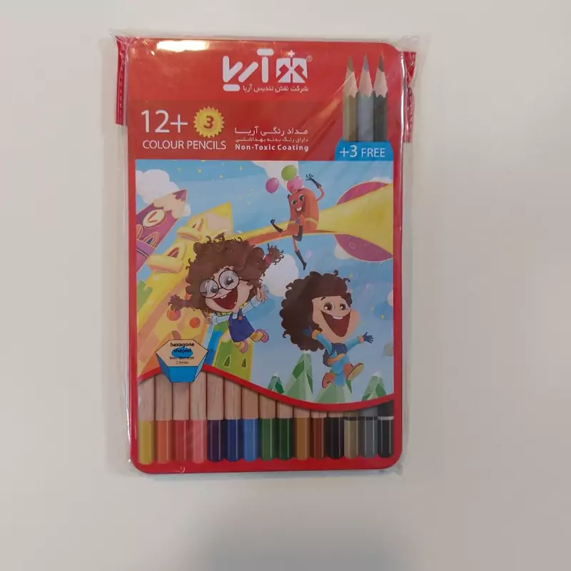 مداد رنگی 12 رنگ جعبه فلزی آریا 