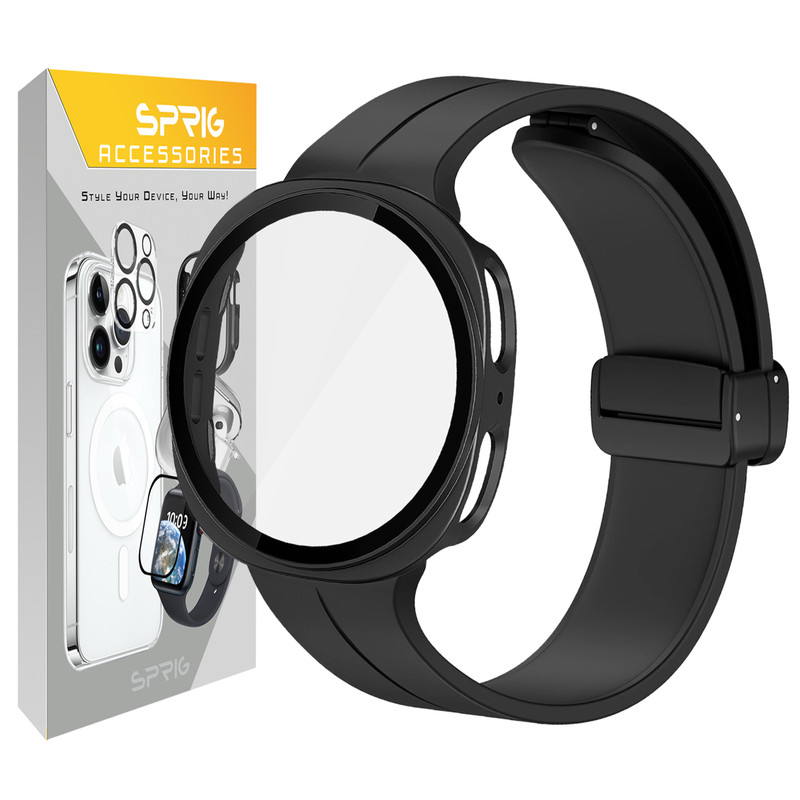 بند اسپریگ مدل Silic Mag GuardGLS W8 مناسب برای ساعت هوشمند سامسونگ Galaxy Watch 8 44mm به همراه کاور – با بهترین کیفیت