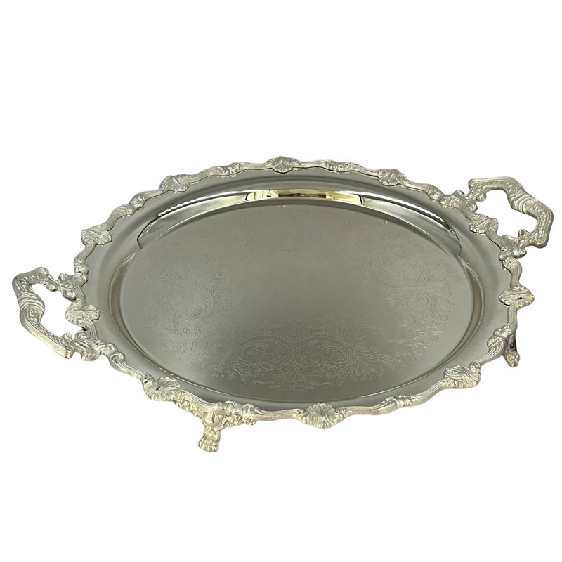 سینی مدل پایه دار برنجی با آبکاری نقره کد 8-2