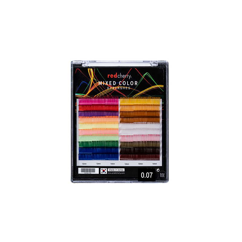 مژه والیوم رنگی ردچری ضخامت 0/07 سایز MIX استایل CC میکس