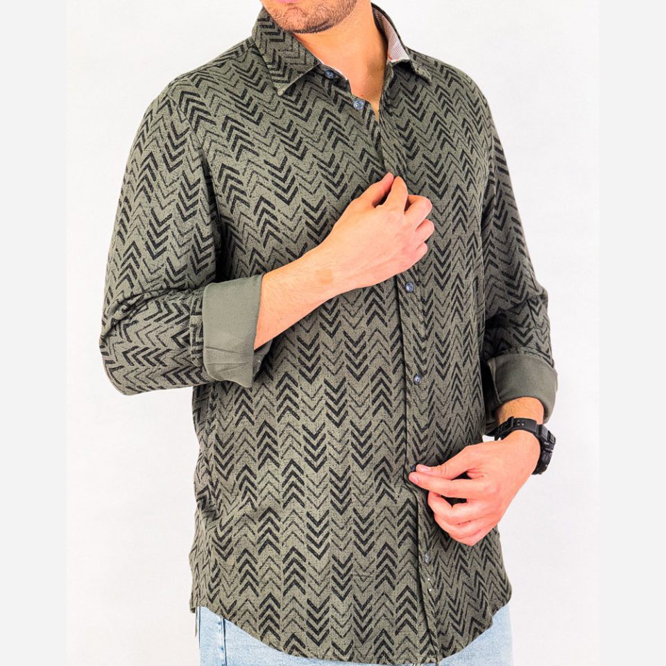 پیراهن مردانه چاپی جناقی رنگ سبز کد 66100