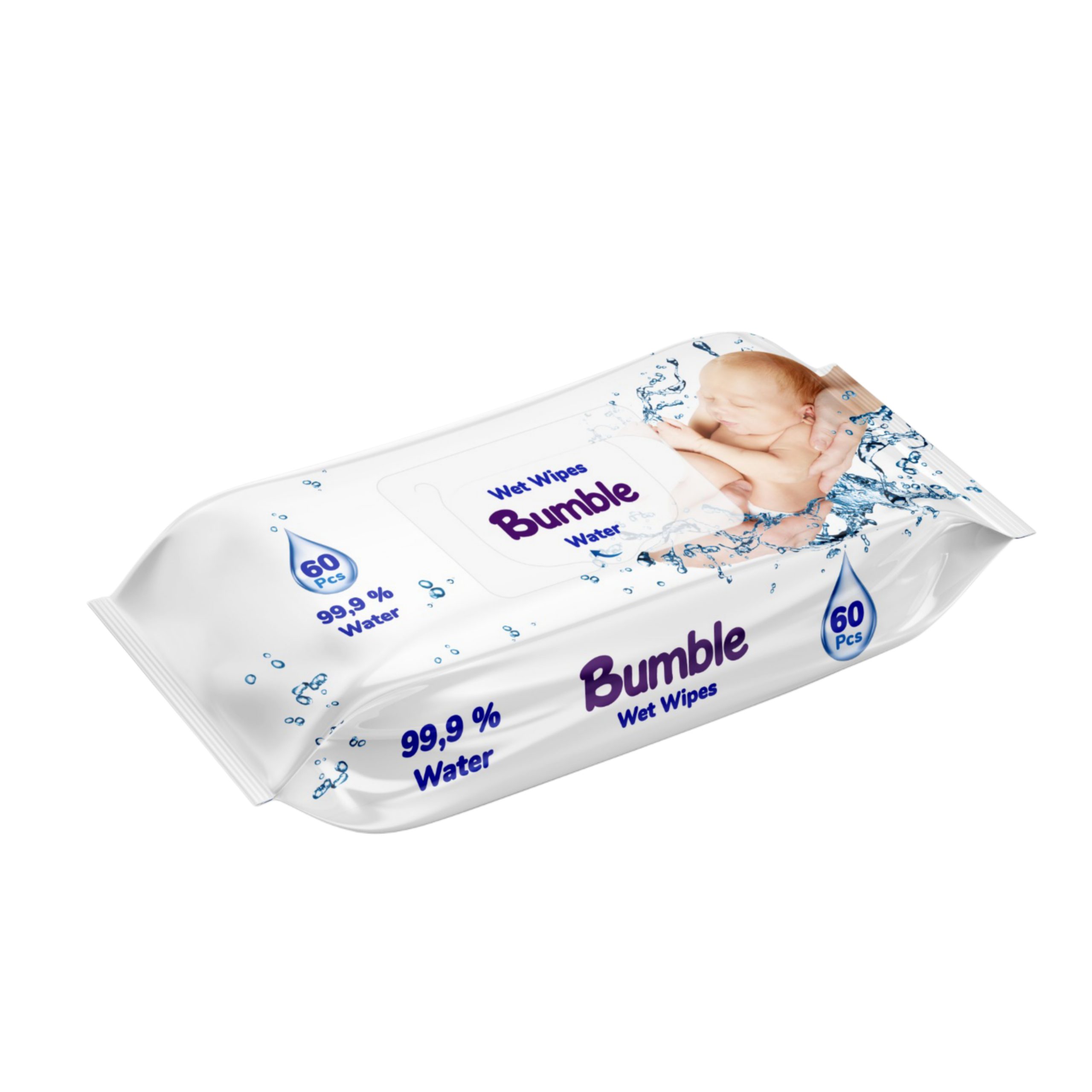 دستمال مرطوب کودک بامبل Bumble Water بسته 60 عددی