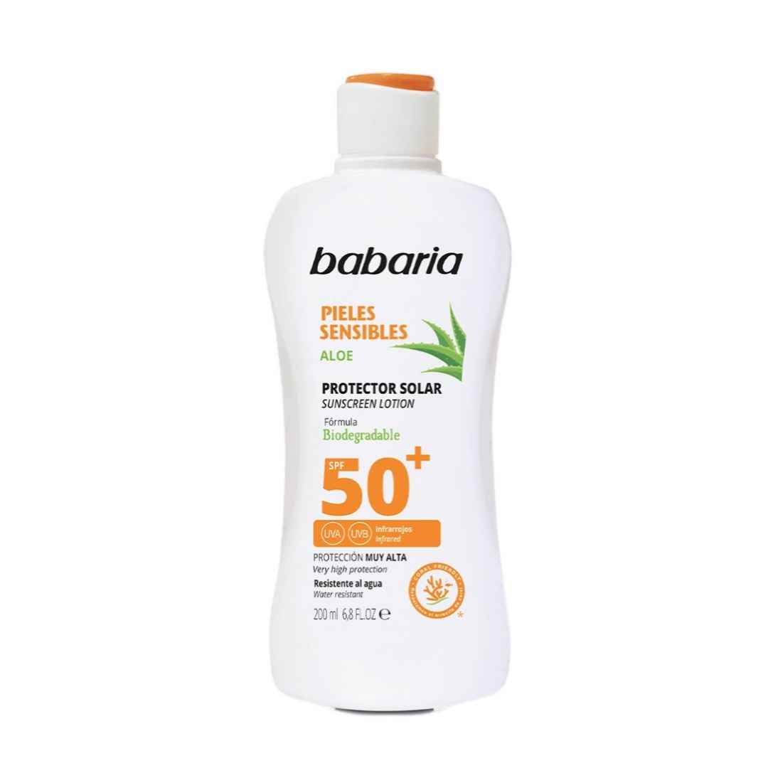 لوسیون ضد آفتاب باباریا Babaria حاوی spf50 آلوئه ورا حجم 200 میل