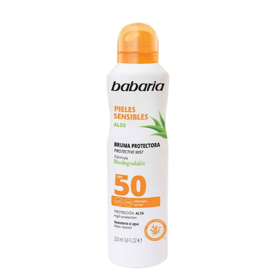 اسپری ضدآفتاب باباریا برای پوست‌های حساس حاوی عصاره آلوئه ورا با SPF 50 حجم 200 میل
