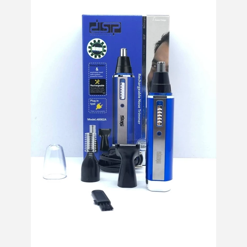 موزن سه کاره گوش و بینی DSP مدل 40002A رنگ بندی آبی مشکی جنس تیغه استیل ضد زنگ منبع تغذیه برق مستقیم و