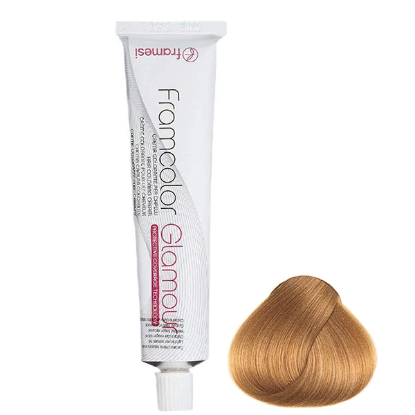 رنگ مو فرامسی مدل glamour شماره 9.34 حجم 100 میلی لیتر رنگ بلوند طلایی مسی خیلی روشن