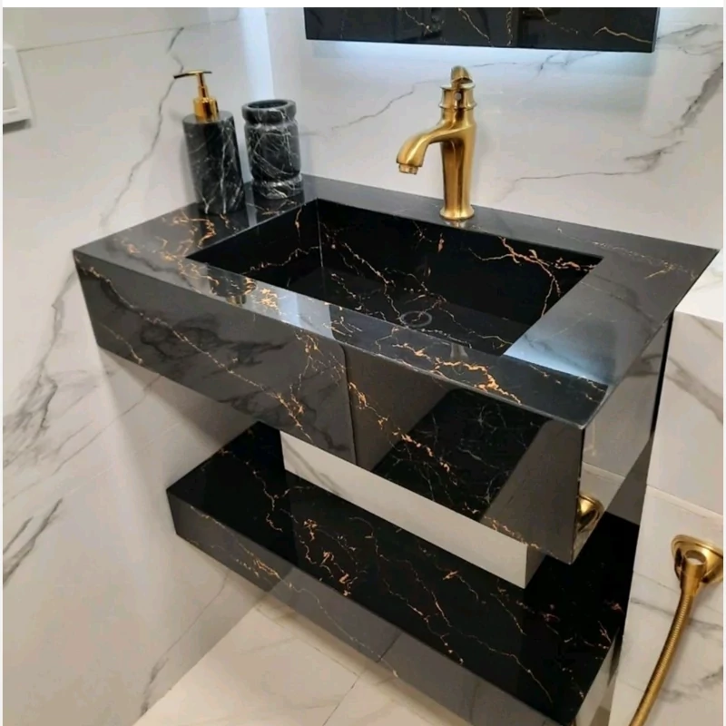 روشویی سرامیکی مدل نیم تنه مشکی رگه طلا (پس کرایه)