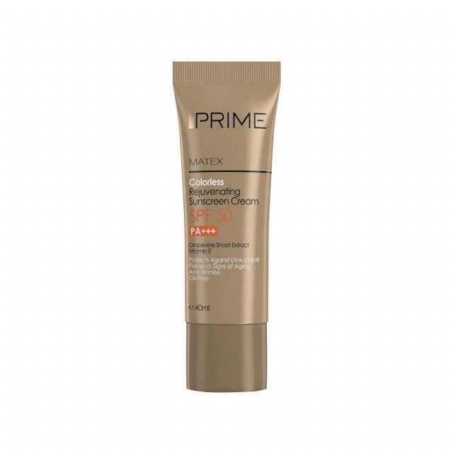 کرم ضد آفتاب جوان کننده پرایم مدل Matex Colorless SPF 50 حجم 40 میلی لیتر - بی رنگ