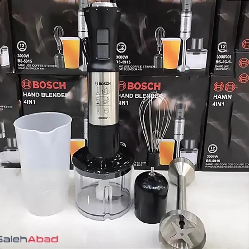 گوشت کوب برقی بوش3000 وات پایه بلند تمام استیل 4تیغه یخ شکن سیم پیچ موتور مس سوپر سایلنت مدلBS-5915 پس کرایه 