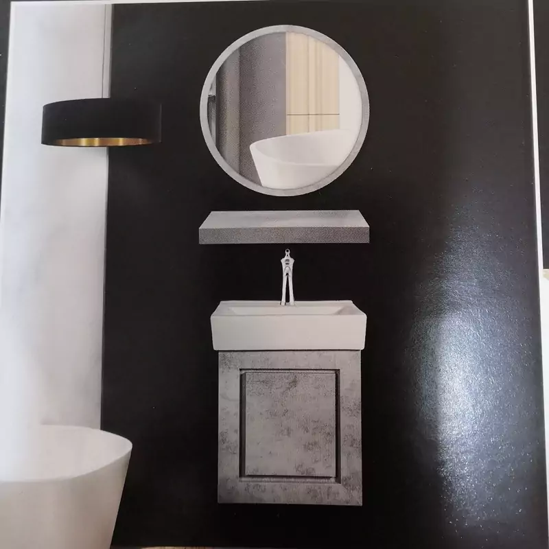 روشویی پی وی سی کابینتی ضد اب سایز کوچک طوسی سایزبندی و رنگبندی دارد..