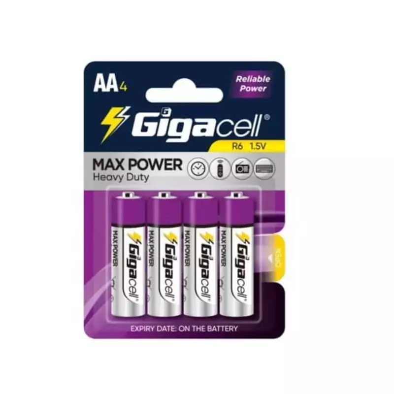 باتری چهارتایی قلمی Gigacell Max Power Heavy Duty R6 1.5V AA ا Gigacell Max Power Heavy Duty R6 1.5V AA Battery Pack Of 