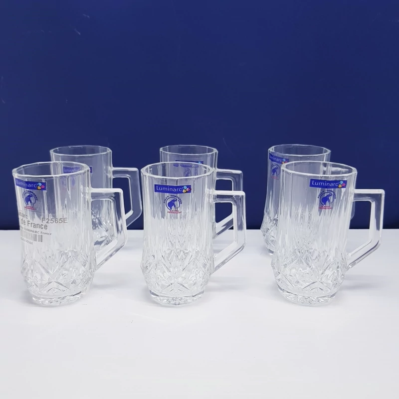 استکان لومینارک مدل برایتون حک شده اصلی دسته دار بسته 6 عددی ساخت امارات مدل گلد فرنس F2565E LUMINARC BRIGHTON