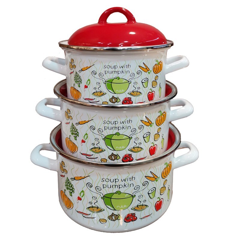 سرویس قابلمه لعابی 6 پارچه روسی طرح سبزیجات